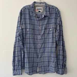 Superbadshirt 100% Cotton Blue Black Plaid Western style pearl snap shirt Sz.XXL